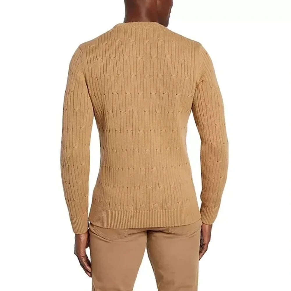 Express Mens Cable Knit Sweater XL Pecan Brown Cotton Crew Neck Pullover